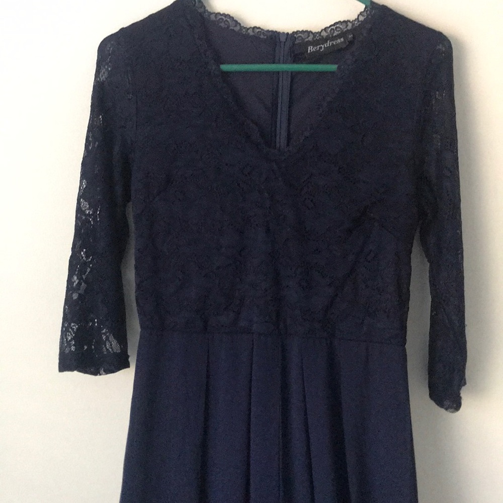 Lacy navy blue formal maxi dress